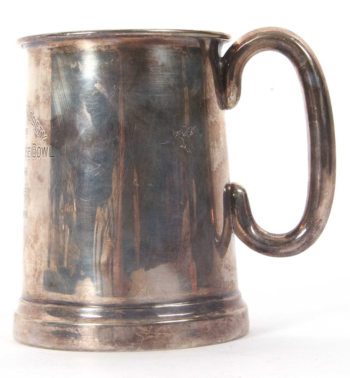 A hallmarked silver pint tankard of slight tapering form having a letter C scroll handle, engraved - Image 4 of 6