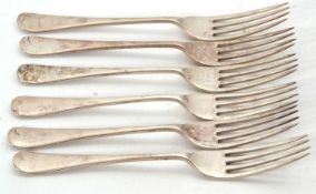 A set of six George V silver dessert forks, hallmarked for Sheffield 1910, makers mark for