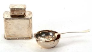 Mixed Lot: An Edwardian silver tea caddy of plain square form with rounded sides, pull off cover