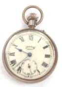 A Services Army pocket watch, the pocket watch has a metal case with a crown wound movement, a cream