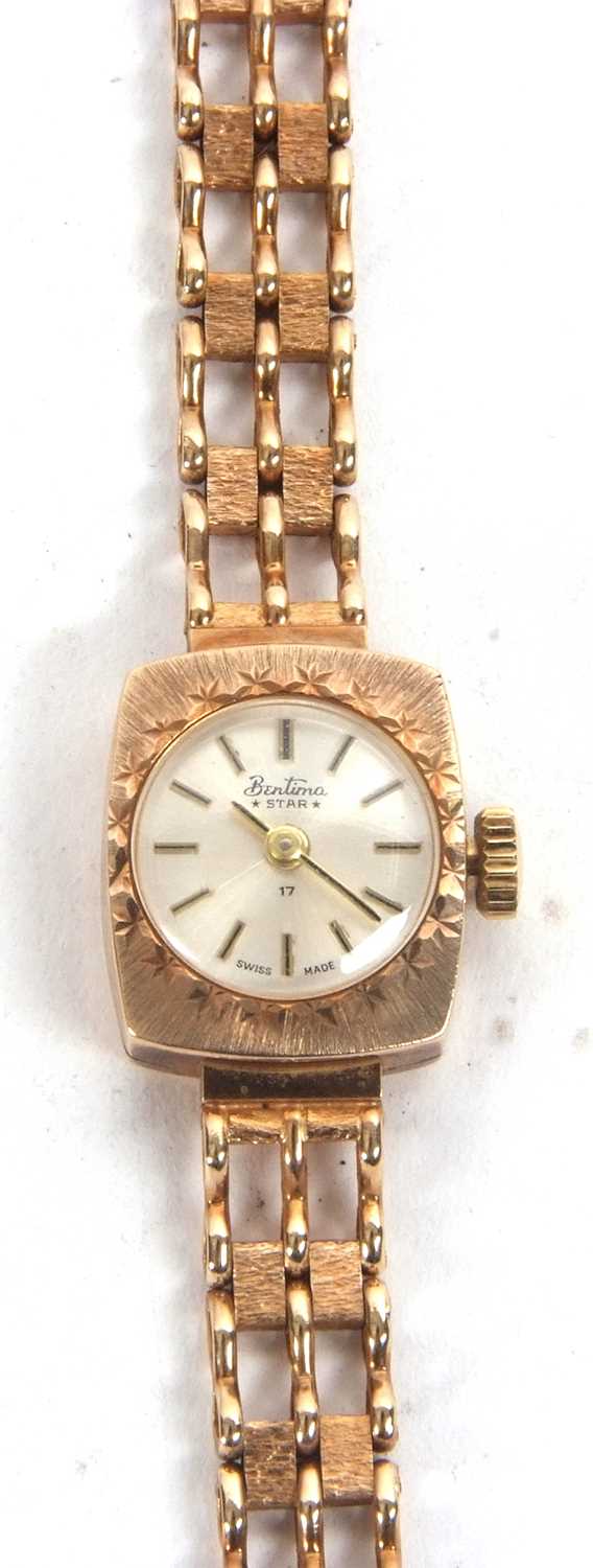 A Bentima Star 9ct gold lady's wristwatch, hallmarked on the clasp of the bracelet and inside the