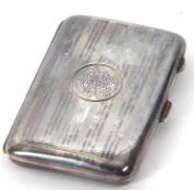 George VI silver cigarette case of slight curved rectangular form engraved banded design, the