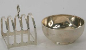 Mixed Lot: A George V silver toast rack, Birmingham 1923, makers mark for Docker & Burn Ltd together