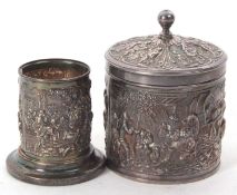 A vintage Dutch silver plated trinket box and cover, circa 1950 together with a spill vase