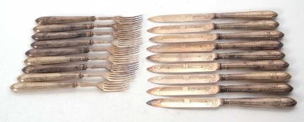 Nine pairs of Victorian silver bladed dessert eaters, Sheffield 1863, makers mark for Martin, Hall &