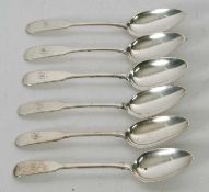 A group of five silver Newcastle fiddle pattern teaspoons, circa 1810, makers mark for Christian Ker