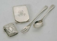 Mixed Lot: A George V small silver vester, hallmarked for Birmingham 1911, a folding silver card