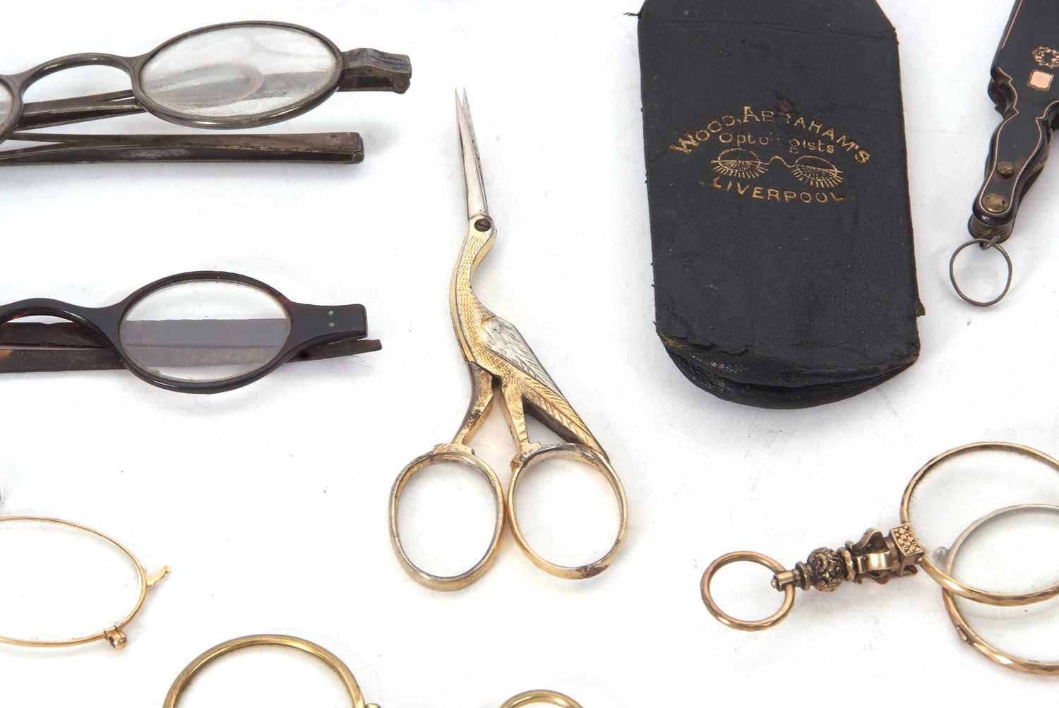 Mixed Lot: A vintage pair of silver folding spectacles, a Victorian quizzer, a 19th Century gilt - Image 2 of 2