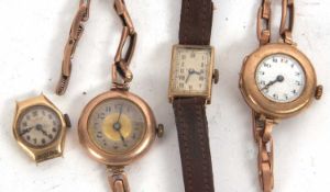 Mixed Lot: Four 9ct gold cased wristwatches, all watches are stamped 375 inside the case back, two