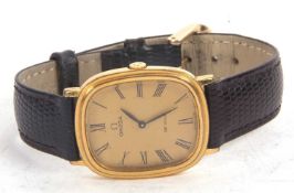 Gents Omega de Ville quartz wristwatch, the watch has a gold coloured dial with contrasting black