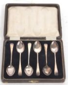 A cased set of six George V silver Old English pattern teaspoons, Birmingham 1935, makers mark the