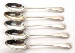 Five late Victorian Old English pattern dessert spoons, hallmarked for London 1897, makers mark