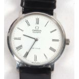 An Omega Deville quartz wristwatch, the watch has a white dial with contrasting black Roman