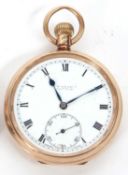 J W Benson of London 9ct gold open face pocket watch, the watch is hallmarked inside the back of the