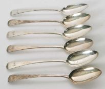 A group of six Georgian silver tablespoons, a pair hallmarked for London 1815, makers mark for