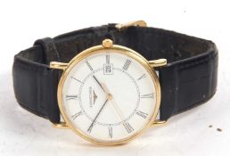 Longines Lé Grande Classique yellow metal gents wristwatch, stamped on the case back .750, it has