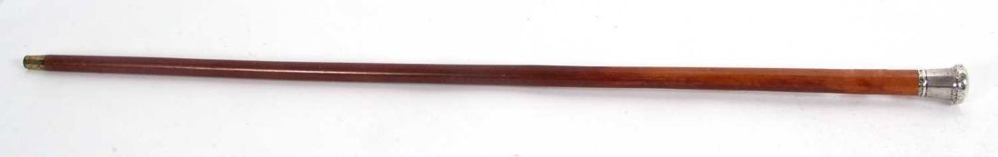 A silver topped malacca walking stick cane, the silver top engraved with a monogram and hallmarked