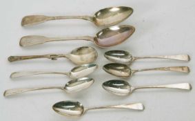Mixed Lot: A pair of George III fiddle pattern dessert spoons, initialled, hallmarked London 1817,