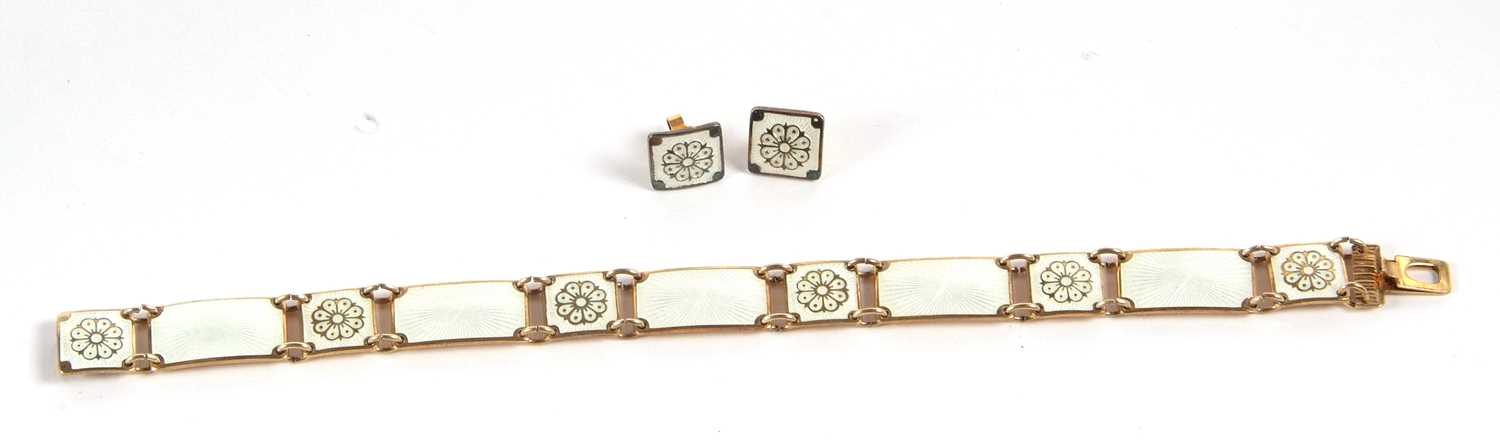 A silver gilt and enamel bracelet and matching earrings by David Anderson, Norway, the bracelet with - Image 5 of 5