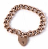 A 9ct curblink bracelet, with heart shaped padlock clasp, both stamped 9ct, 18cm long, 16g