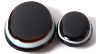 Two banded agate keepsakes, the oval banded agates, approx. 3.5cm and 2.4cm wide, both set to