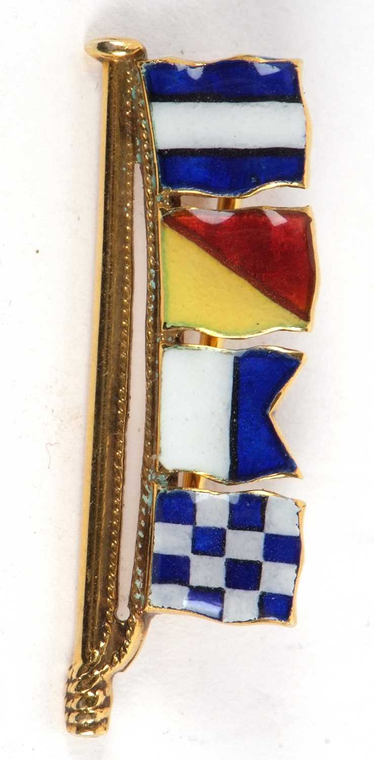 A 9ct naval flag brooch, set with four flags spelling 'Joan', hallmarked to reverse, Birmingham - Image 3 of 4