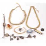 A quantity of assorted jewellery to include an amber and gilt metal spider brooch, 32mm long, an