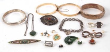 A quantity of mixed jewellery to include two silver bangles, two rolled gold bangles, a micro mosaic
