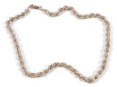 A silver rope twist necklace, with lobster clasp and jump ring both stamped 925, 43cm long, 51g