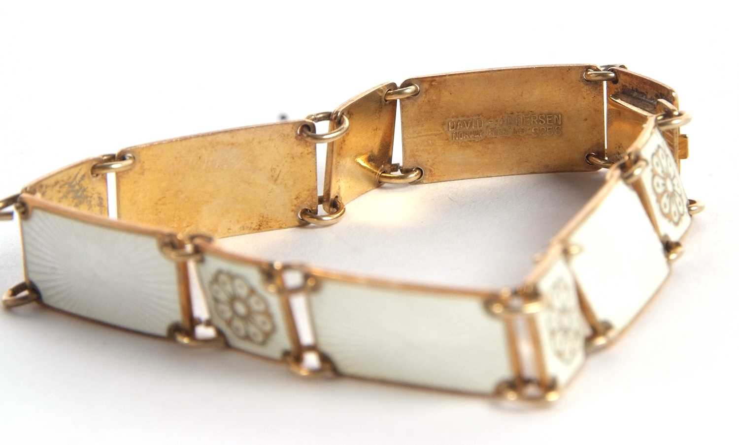 A silver gilt and enamel bracelet and matching earrings by David Anderson, Norway, the bracelet with - Image 2 of 5