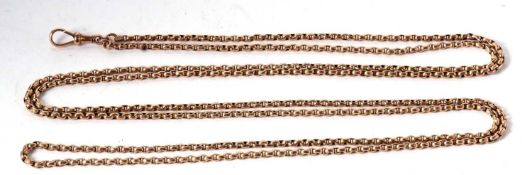 A 9ct long guard chain, the belcher link chain stamped 9.ct with lobster clasp indistinctly