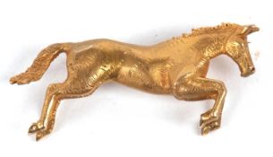 A 9ct horse brooch, the naturalistically modelled rearing horse, stamped 375 to reverse,