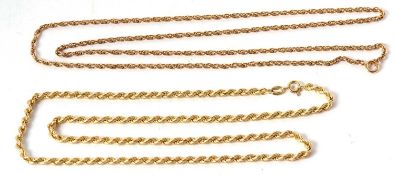 A 9ct rope twist chain, stamped 375 with Sheffield import mark 1986, 51cm long, 4.7g, together
