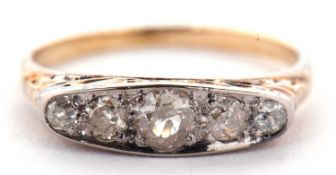A five stone diamond ring, the graduated round old cut diamonds, total estimated approx. 0.49cts,
