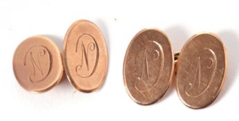 A pair of 9ct gold cufflinks, the oval discs engraved with initals 'C N', hallmarked Birmingham