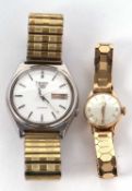 A lady's Omega and a gentleman's Seiko wristwatch, the lady's Omega with satin brushed dial and gilt