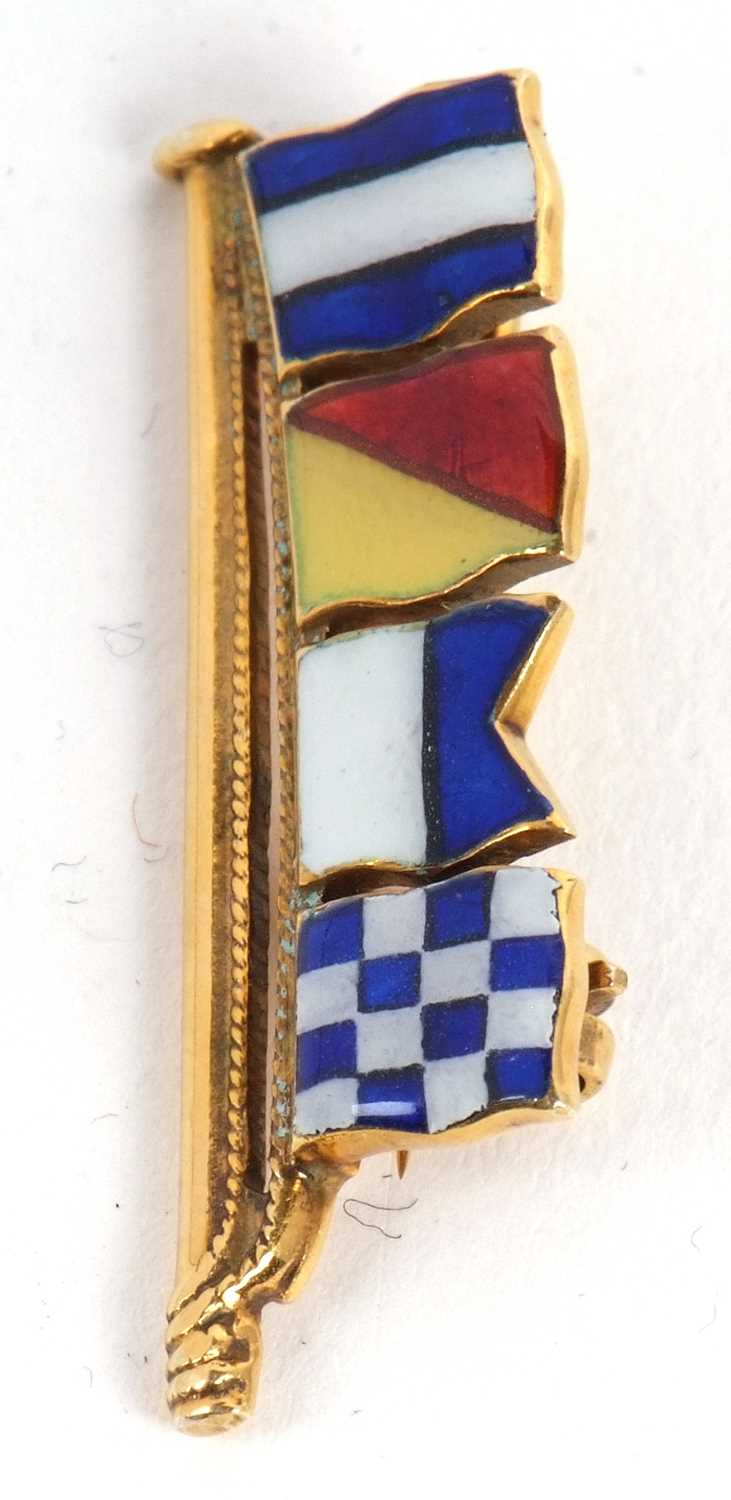 A 9ct naval flag brooch, set with four flags spelling 'Joan', hallmarked to reverse, Birmingham - Image 2 of 4