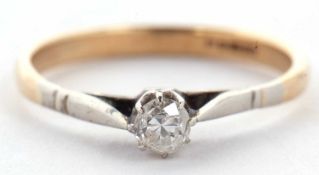 A 9ct diamond solitaire ring, the old European cut diamond, estimated approx. 0.16cts, claw