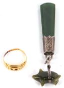 Three items of jewelley to include a jadeitie pig with silver band by Joseph Cook & Son,