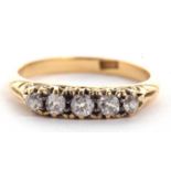 An 18ct five stone diamond ring, the five old mine cut diamonds, total estimated approx. 0.32cts,
