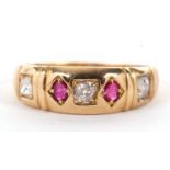 A late Victorian 18ct ruby and diamond ring, the alternating old mine cut diamonds and round rubies,