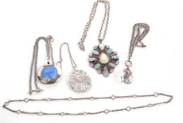 A quantity of silver jewellery to include a silver watch chain with a pale blue guilloche enamel and