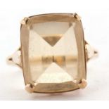 A 9ct citrine ring, the radiant cut citrine, approx. 16.5 x 13.1 x 7mm, in a four claw mount and