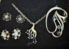 A quantity of sapphire jewellery to include a pair of 9ct white gold sapphire and diamond cluster