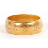 A 22ct gold ring, the 6.9mm band inscribed 'Mum & Dad', hallmarked London 1966, size M, 7.5g