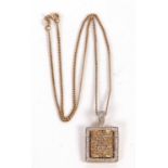 A 14ct diamond pendant and 9c chain, the rectangular pendant pave set with champagne diamonds with