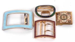 Four buckles: to include a continental blue and white enamelled silver buckle, stamped 925 to