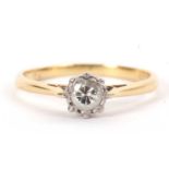 An 18c diamond ring, the round brilliant cut diamond, estimated approx. 0.46cts, illusion mounted to