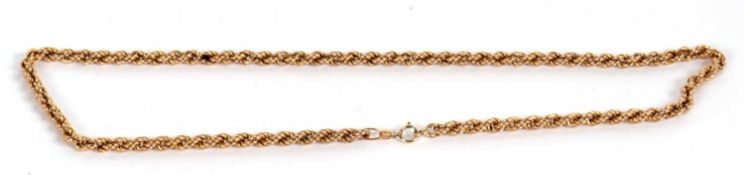 A 9ct rope twist necklace, hallmarked to one end London 1983, 43cm long, 7.2g