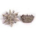 Two paste brooches: a silver star brooch, hallmarked Birmingham 1982, 32mm wide, 9.5g, together with